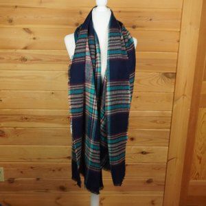Teal, Navy Blue Plaid Scarf 28x78‎